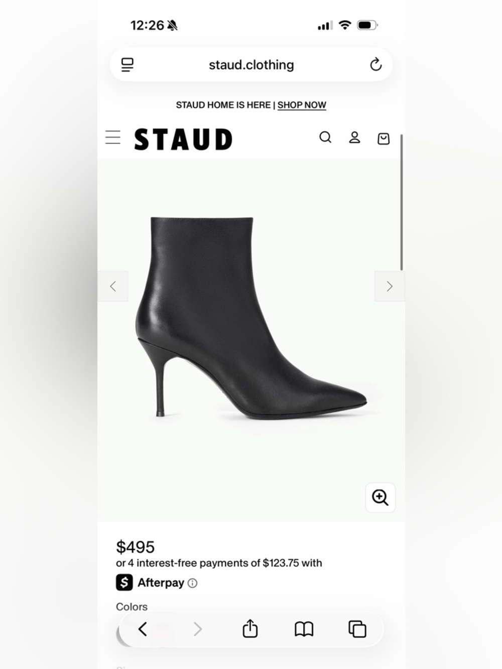 STAUD Black Pointed Toe Leather Ankle Booties (Sebastian Ankle Boot) - Picture 9 of 10